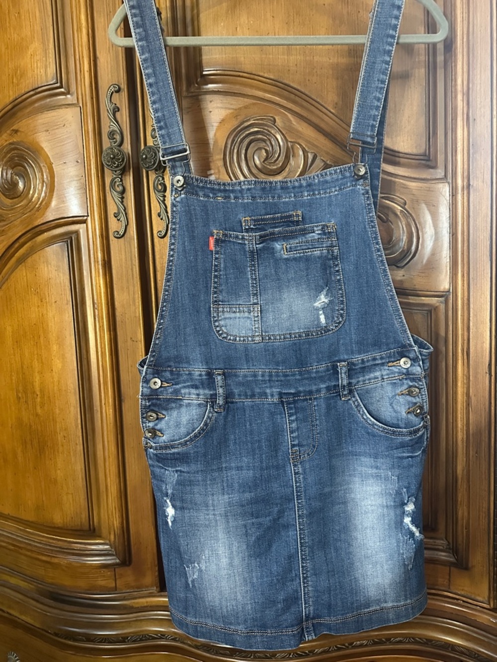 Distressed Blue Wash Denim Overall Jean Dress W/Adjustable Strap Limited Italy30